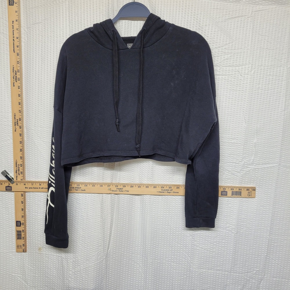 Billabong Womens Black Cropped Sleeve Logo Graphic Hoodie Sweatshirt Small